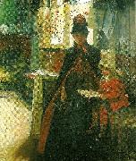 Carl Larsson i valand. interior med karin ochsuzanne oil painting artist